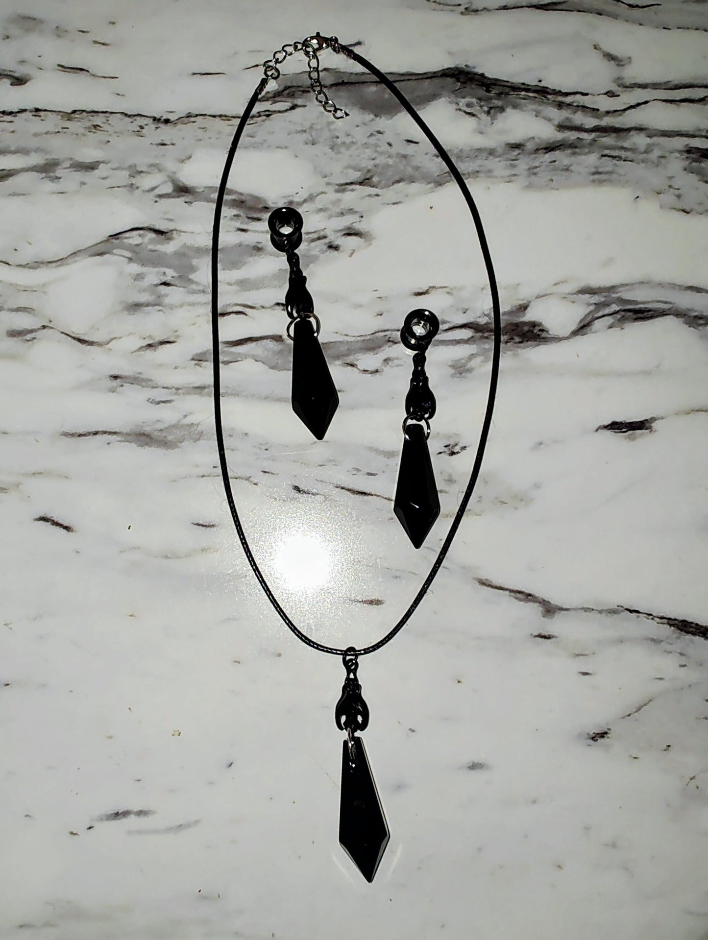 PAIR of Bat Gauges And Necklace Set - Goth Gothic Scary Spooky Halloween Screw Back Tunnel Tunnels Plug Plugs Gauges Alternative