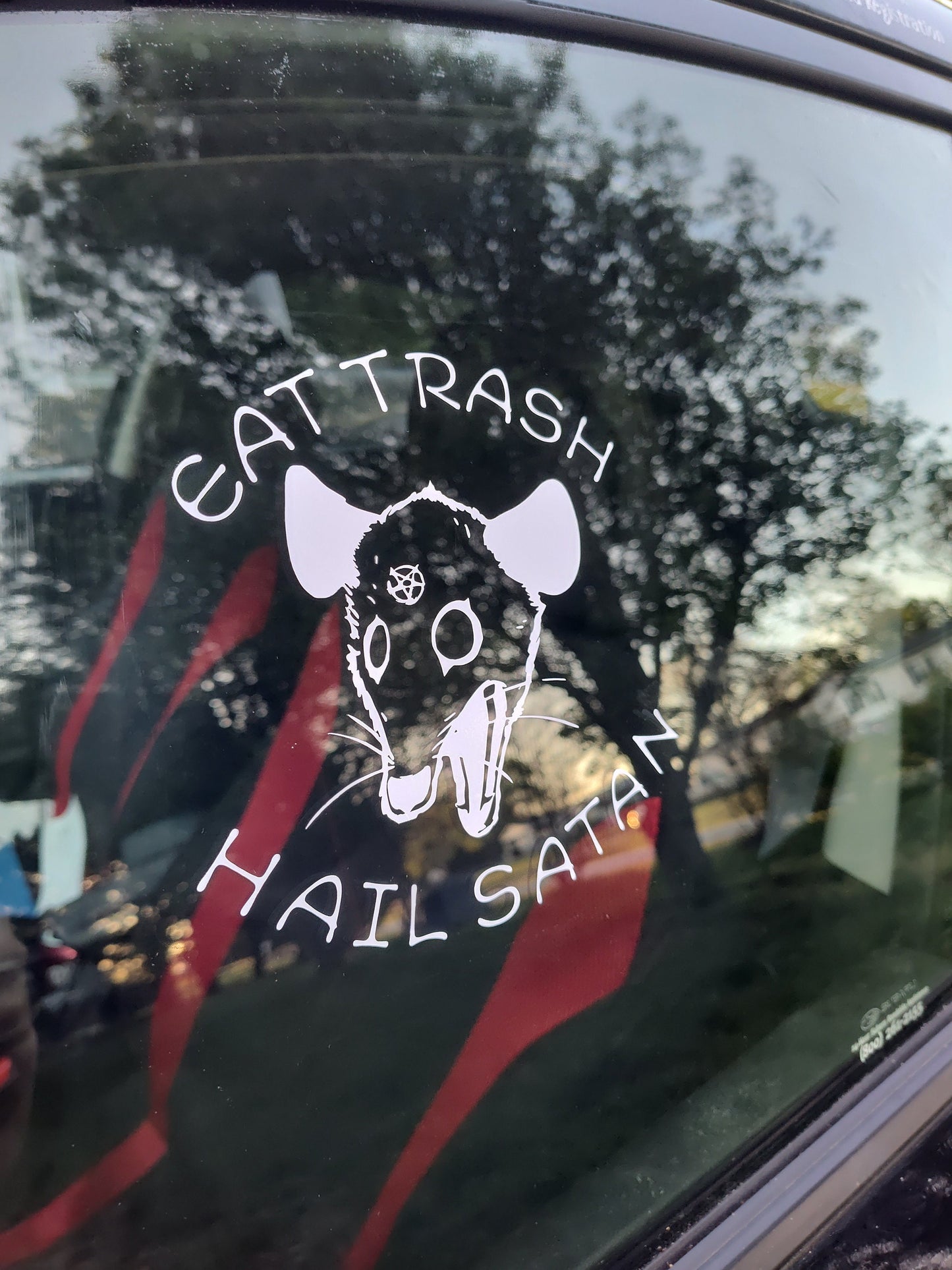 Eat Trash Hail Satan Decal - Vinyl Car - Waterproof Sticker for Windows, Bumpers Laptops - Durable Weatherproof Goth Car Accessories