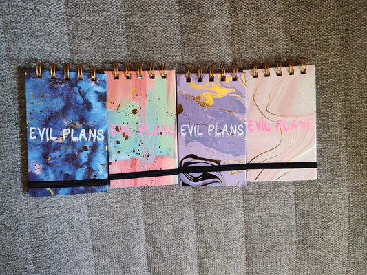 Evil Plans Pocket Sized Spiral Notepad - Small Goth Notebook, Dark Humor Office Supplies, Planner Pad, Stationary