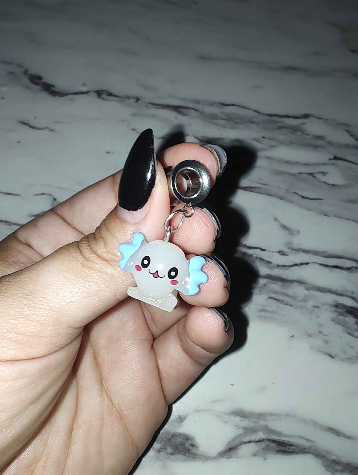 PAIR of Axolotl Screw Back Gauges - Screw Back Tunnel Gauge Glow in the Dark Cute Whimsical Plug Plugs Adorable