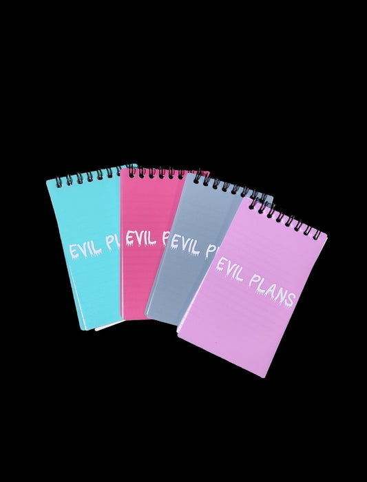 Evil Plans Notepad – Small Funny Notebook, Goth Office Supplies, Snarky Stationery Gift, Funny Goth Memo Pad, Dark Humor Desk Accessory