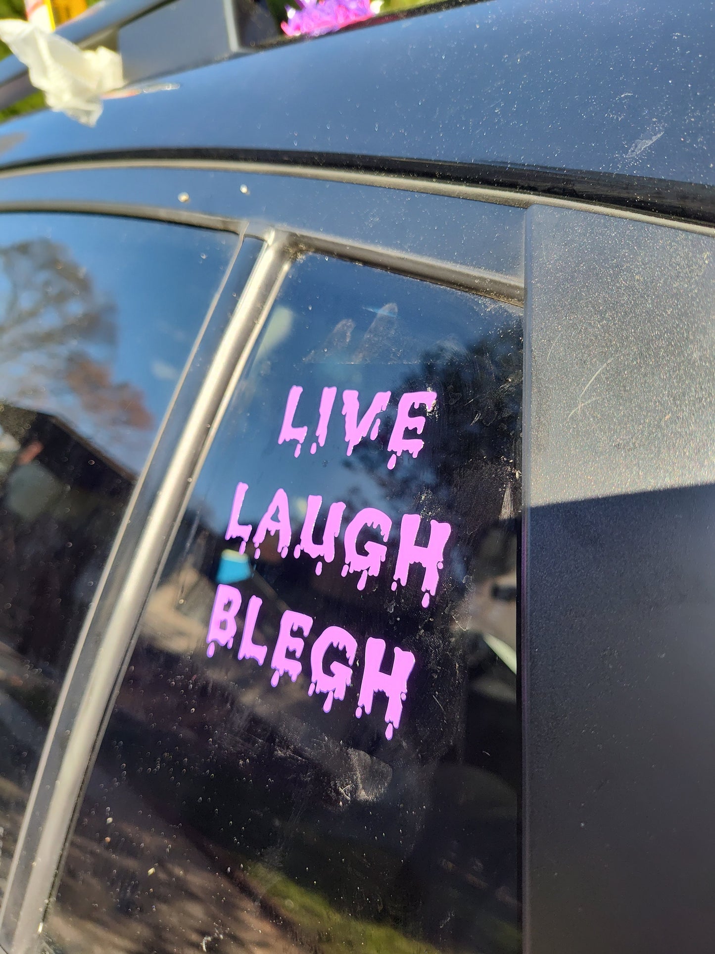 Live Laugh Blegh Decal - Vinyl Car - Waterproof Sticker for Windows, Bumpers Laptops - Durable Weatherproof Goth Car Accessories Metal Music