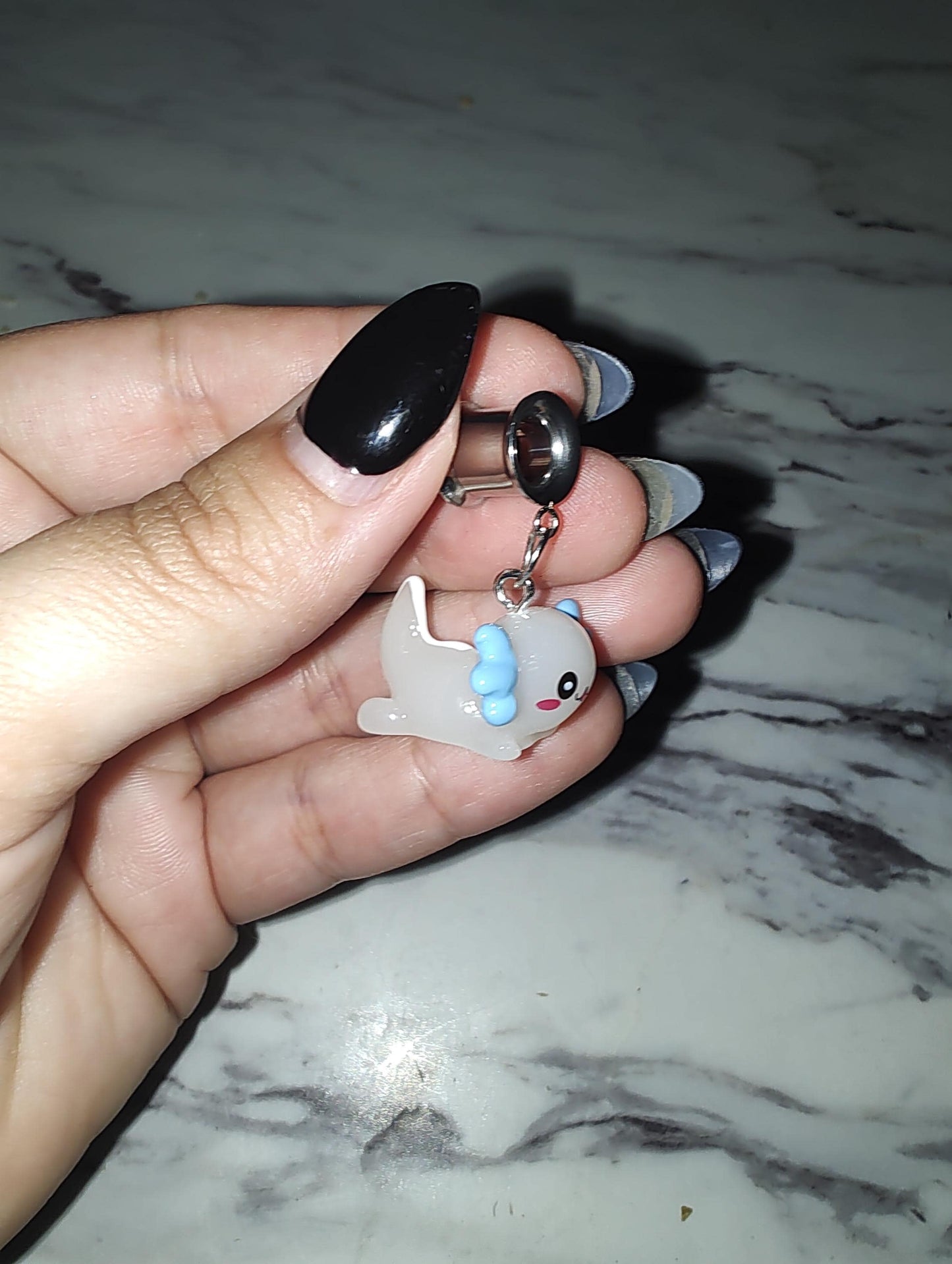 PAIR of Axolotl Screw Back Gauges - Screw Back Tunnel Gauge Glow in the Dark Cute Whimsical Plug Plugs Adorable