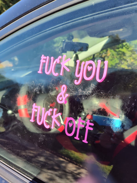 Fuck You & Fuck Off Decal - Vinyl Car - Waterproof Sticker for Windows, Bumpers Laptops - Durable Weatherproof Sticker
