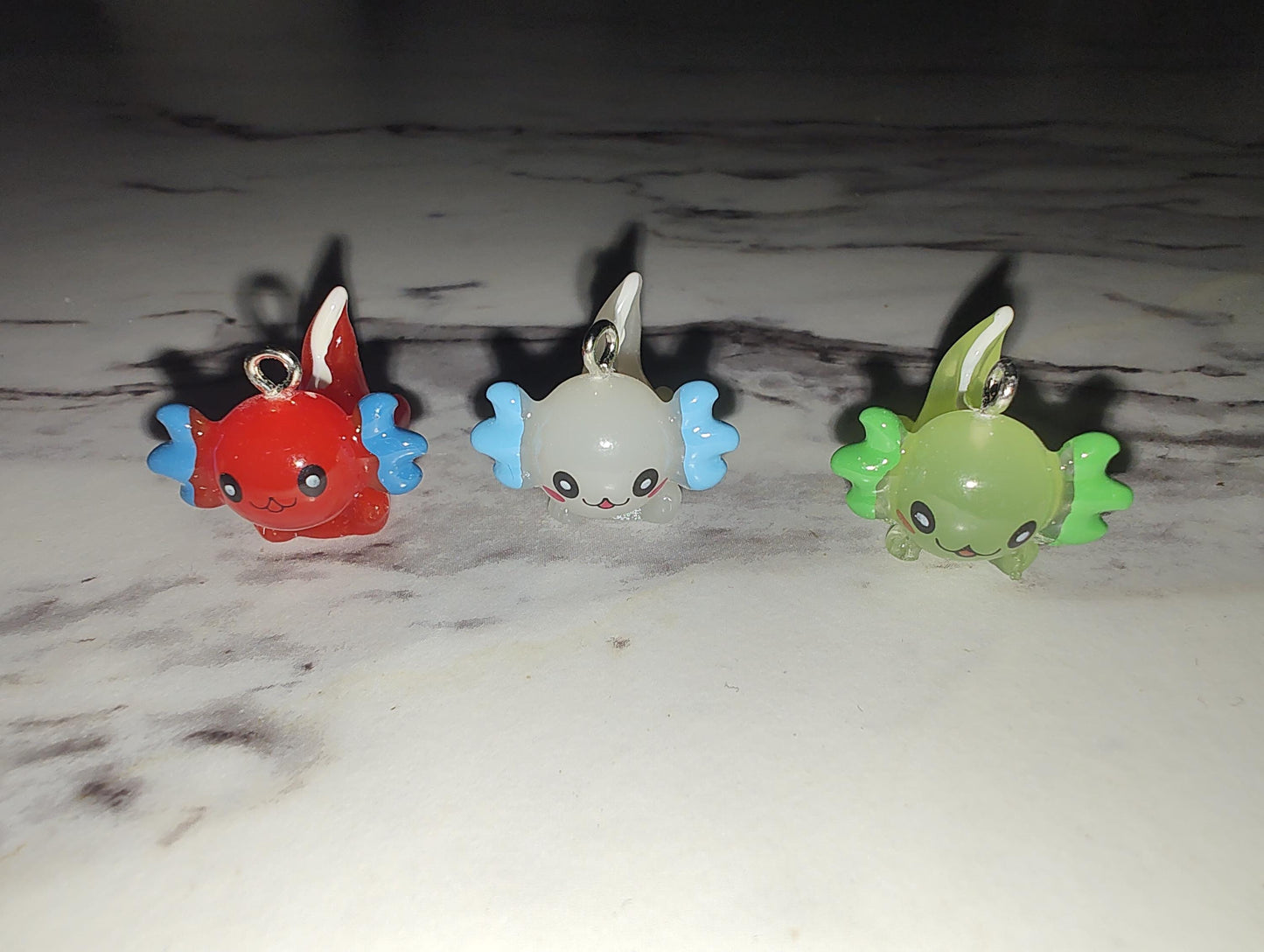 PAIR of Axolotl Screw Back Gauges - Screw Back Tunnel Gauge Glow in the Dark Cute Whimsical Plug Plugs Adorable