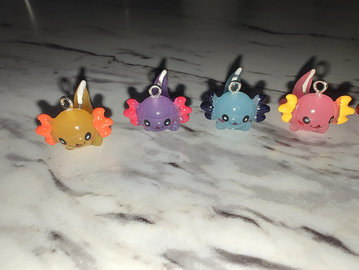 PAIR of Axolotl Screw Back Gauges - Screw Back Tunnel Gauge Glow in the Dark Cute Whimsical Plug Plugs Adorable