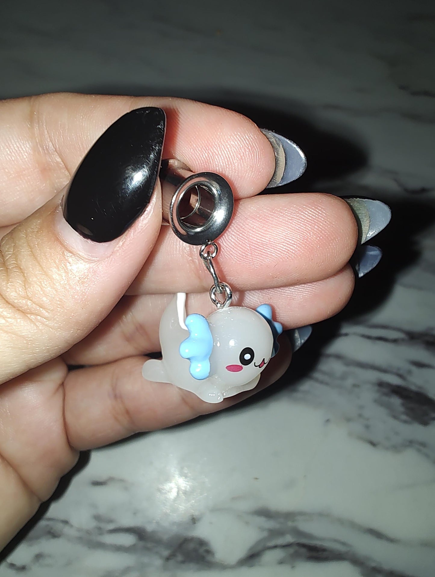 PAIR of Axolotl Screw Back Gauges - Screw Back Tunnel Gauge Glow in the Dark Cute Whimsical Plug Plugs Adorable