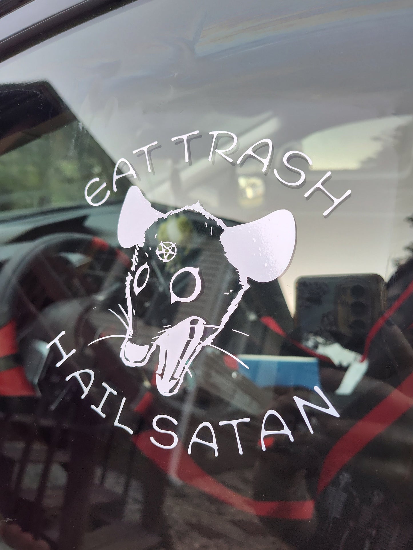 Eat Trash Hail Satan Decal - Vinyl Car - Waterproof Sticker for Windows, Bumpers Laptops - Durable Weatherproof Goth Car Accessories