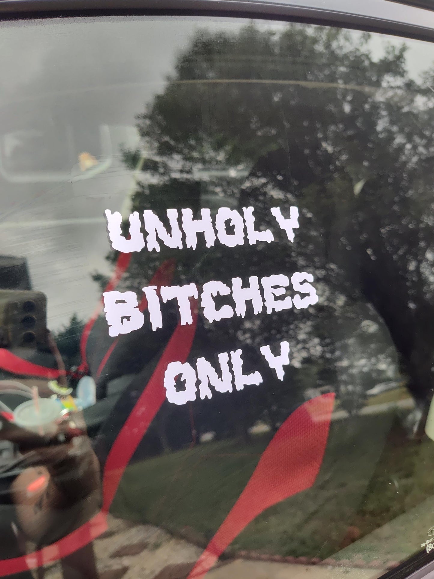 Unholy Bitches Only Decal - Vinyl Car - Waterproof Sticker for Windows, Bumpers Laptops - Durable Weatherproof Goth Sticker