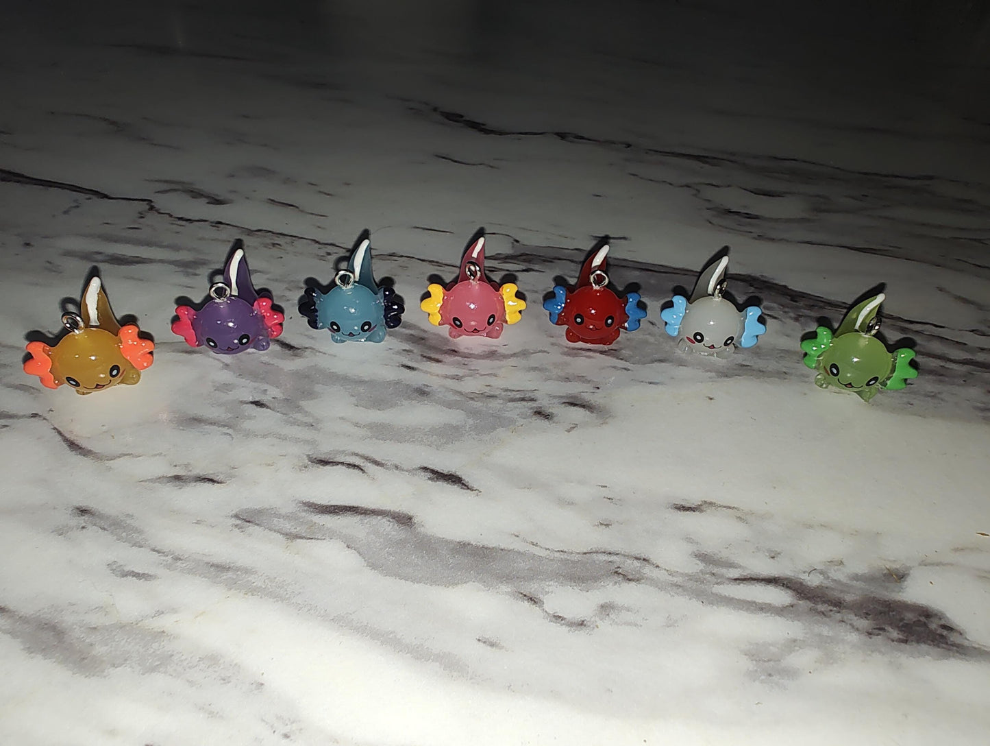 PAIR of Axolotl Screw Back Gauges - Screw Back Tunnel Gauge Glow in the Dark Cute Whimsical Plug Plugs Adorable